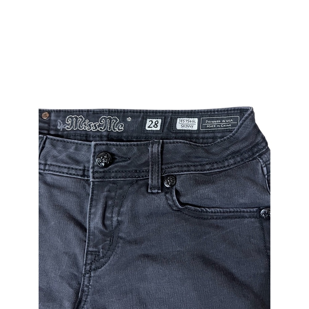 Miss Me Jeans 28 Black Wash Denim Skinny Jeans Embellished Pockets - Picture 7 of 8